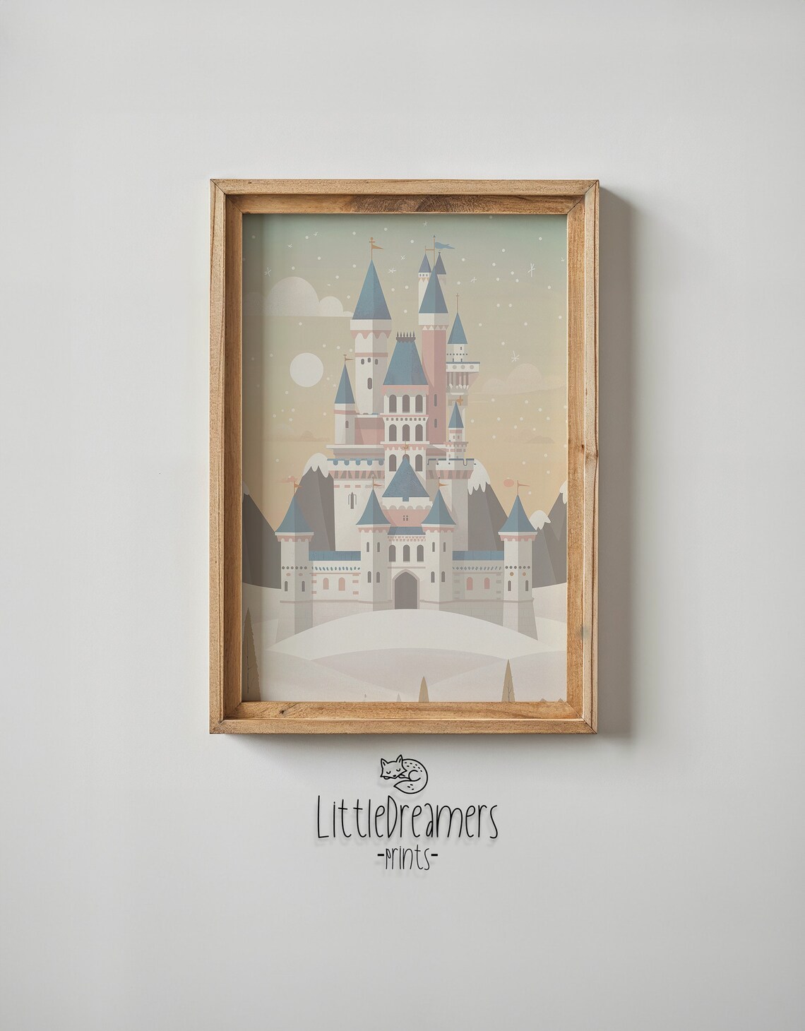 Snowy Pastel Fairytale Castle On Hill Blue Spires Princess Poster - Image 5