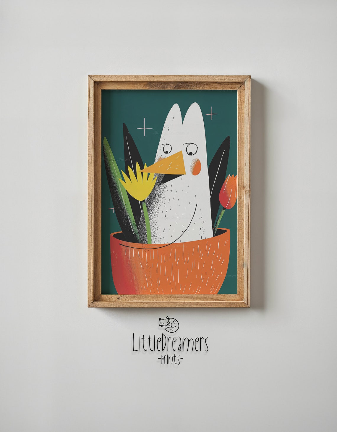 Quirky Chicken Flower Pot Tulips Bold Cartoon Kids Room Poster - Image 5