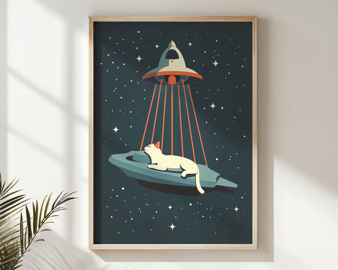 Space Cat Nursery Decor, Sci-Fi Kids Room Poster