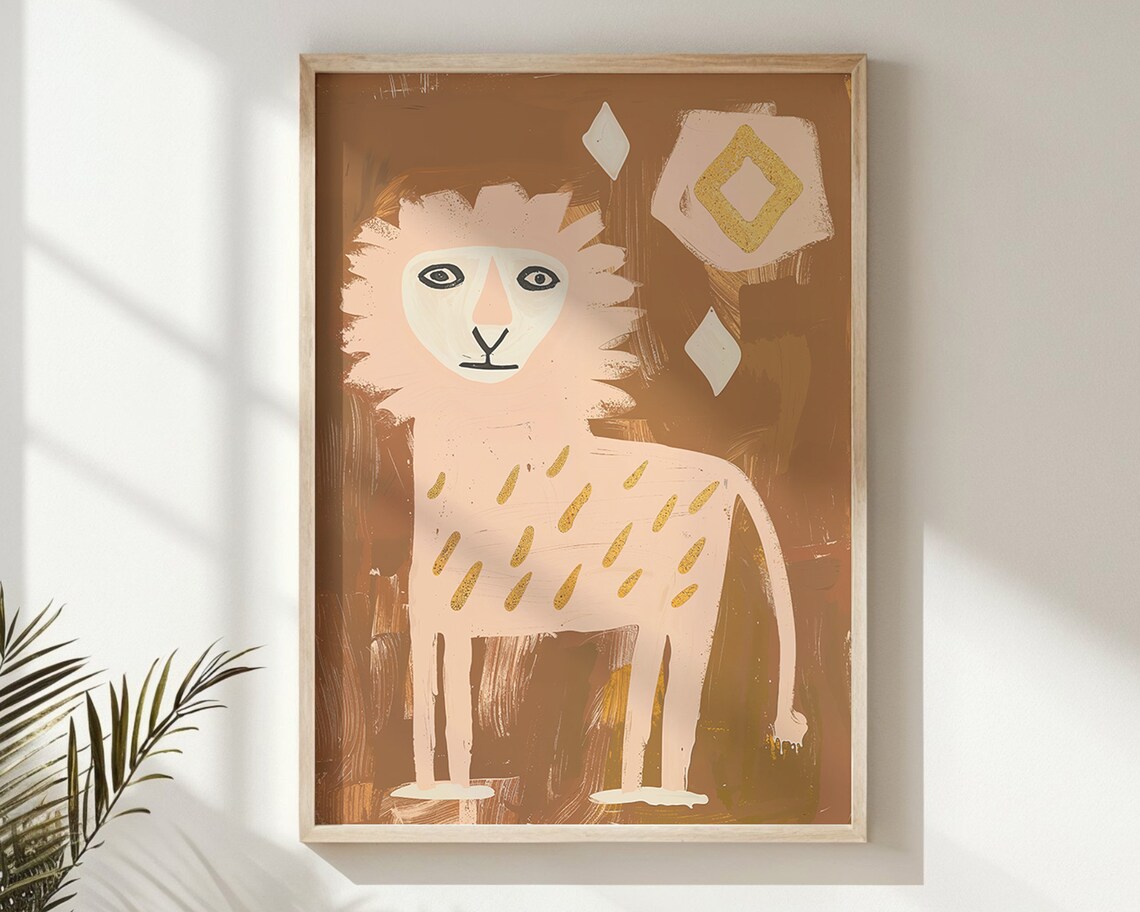 Abstract Lion Cub Blush Pink Terracotta Gold Markings Nursery Poster - Image 6
