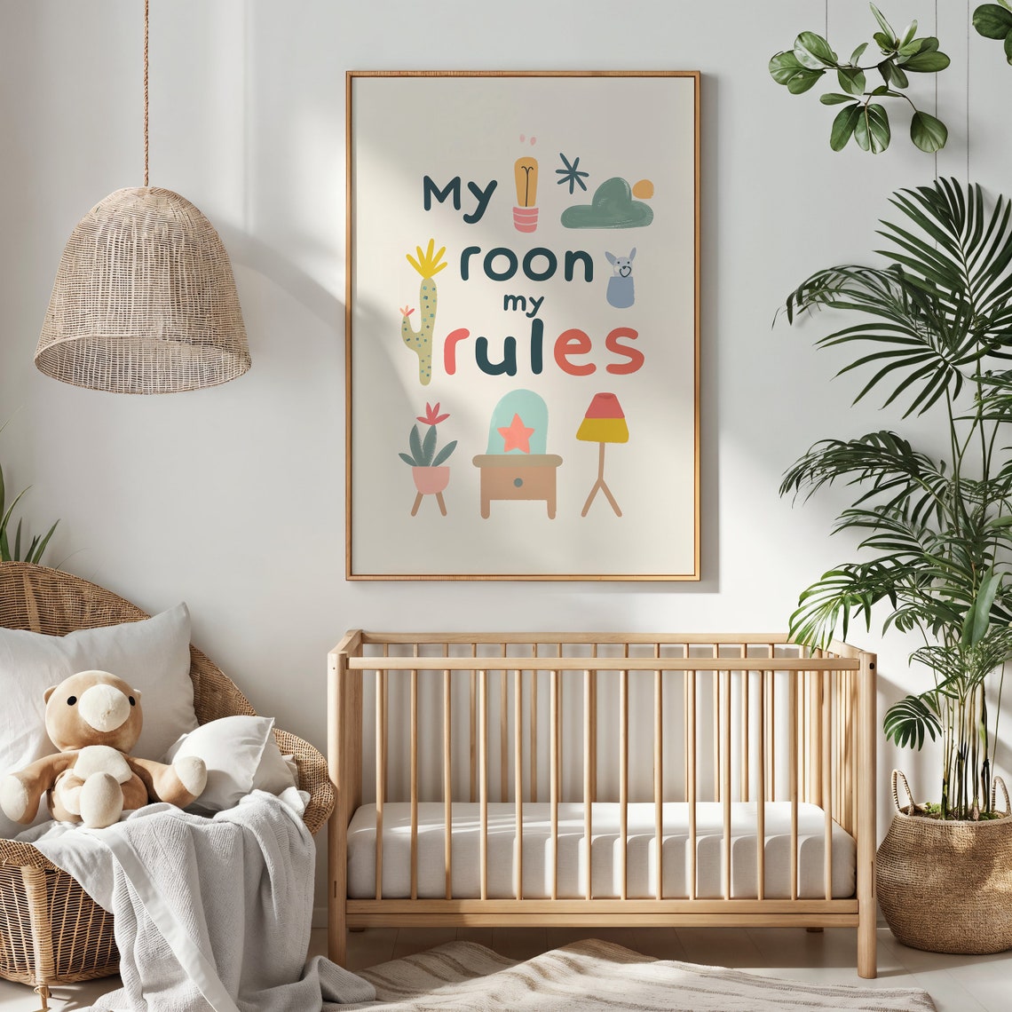 My Room My Rules Playful Lettering Cactus Alpaca Kids Bedroom Poster - Image 4