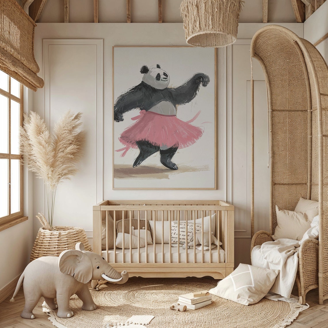 Dancing Panda Pink Tutu Ballet Watercolor Whimsical Nursery Poster - Image 3