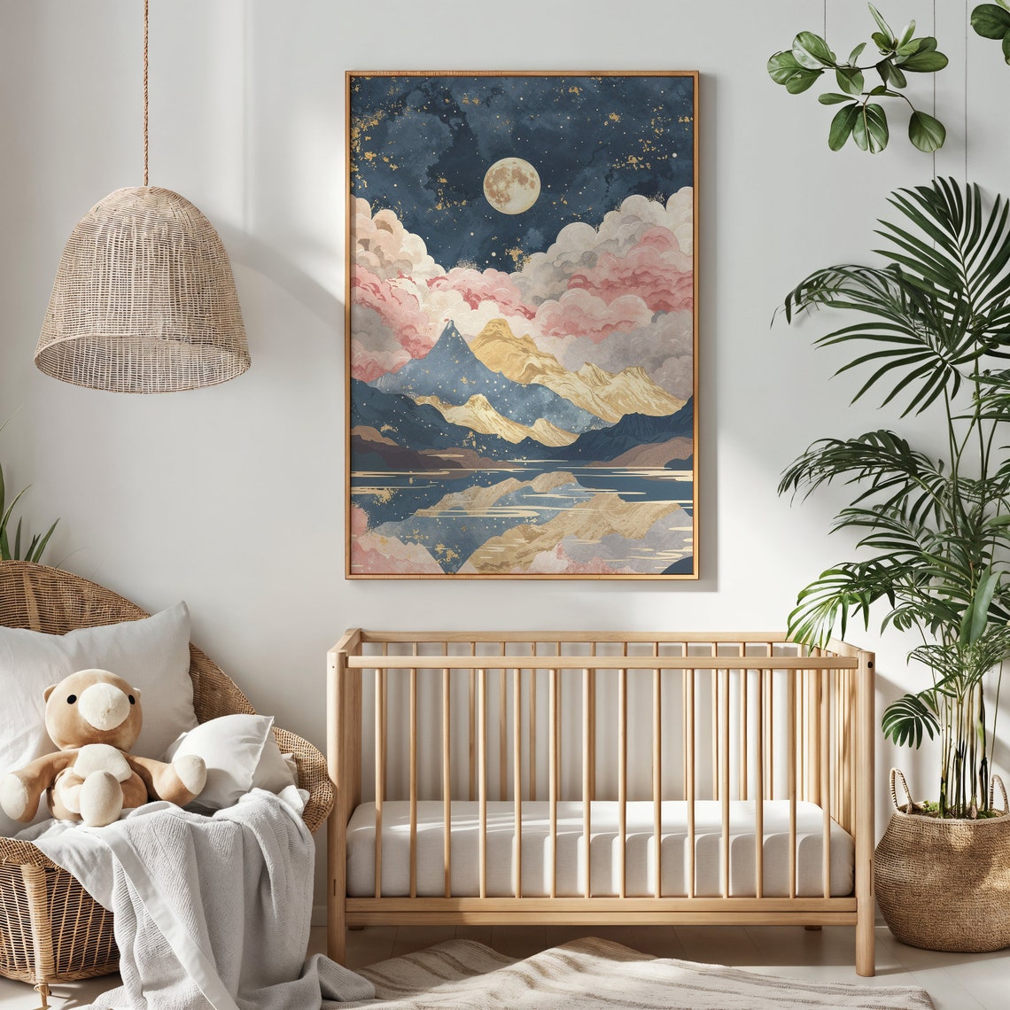 Moonlit Mountain Landscape Art Print Celestial Nursery Wall Art Kids Room Poster Stars And Moon Decor Gift - Image 3