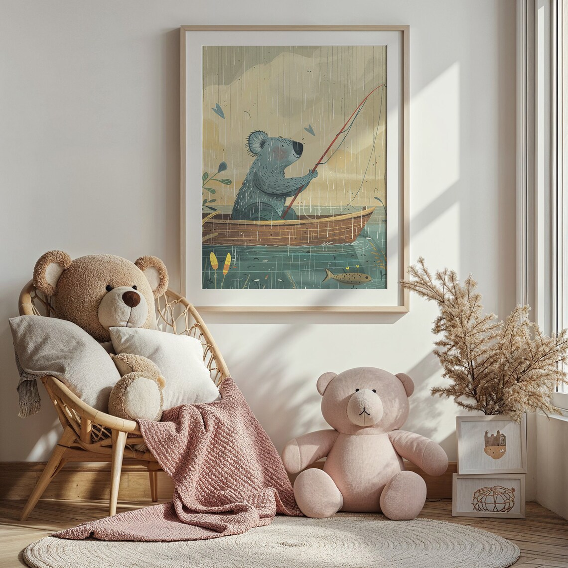 Koala Fishing From Boat Vintage Lake Illustration Kids Wall Art Poster - Image 4