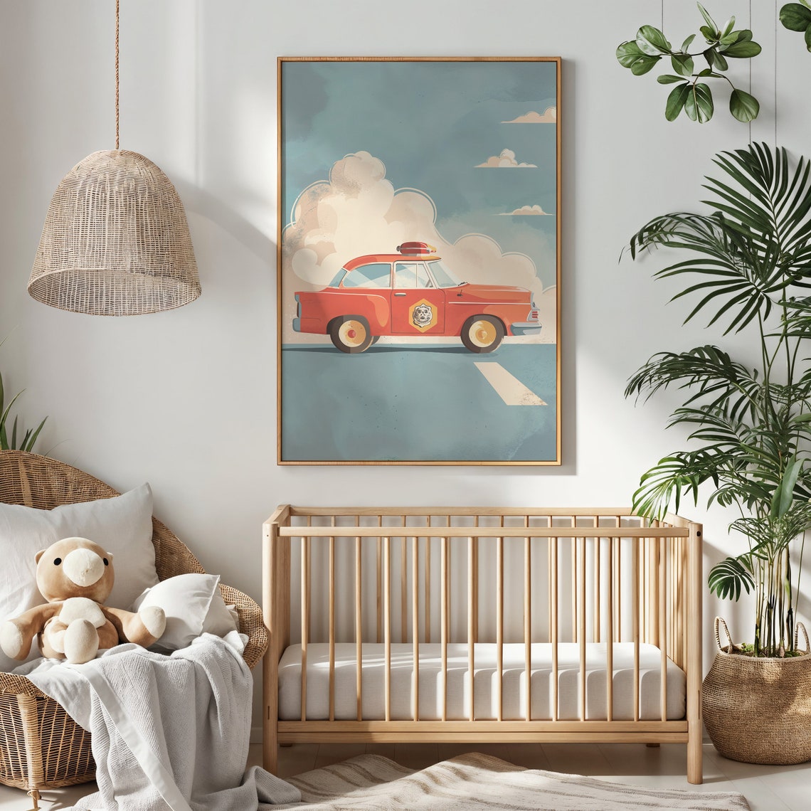 Vintage Red Fire Chief Car Rooftop Light Nursery Boys Room Poster - Image 2