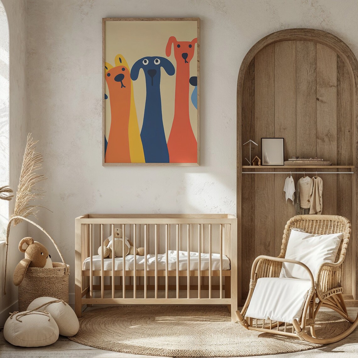 Colorful Dog Family Art Print, Nursery Wall Decor