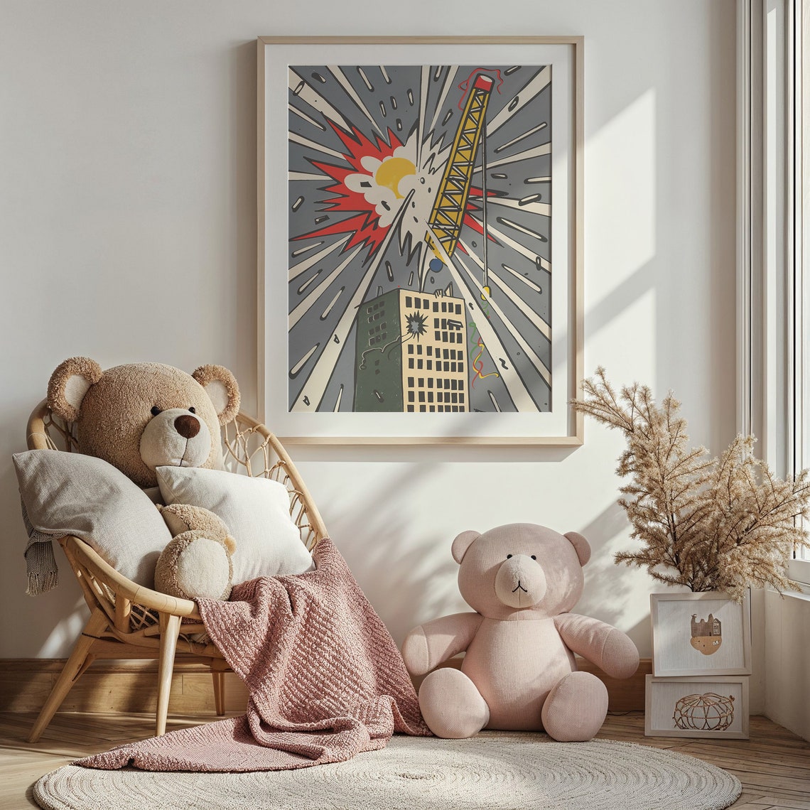 Pop Art City Crane Starburst Explosion Construction Kids Wall Poster - Image 4
