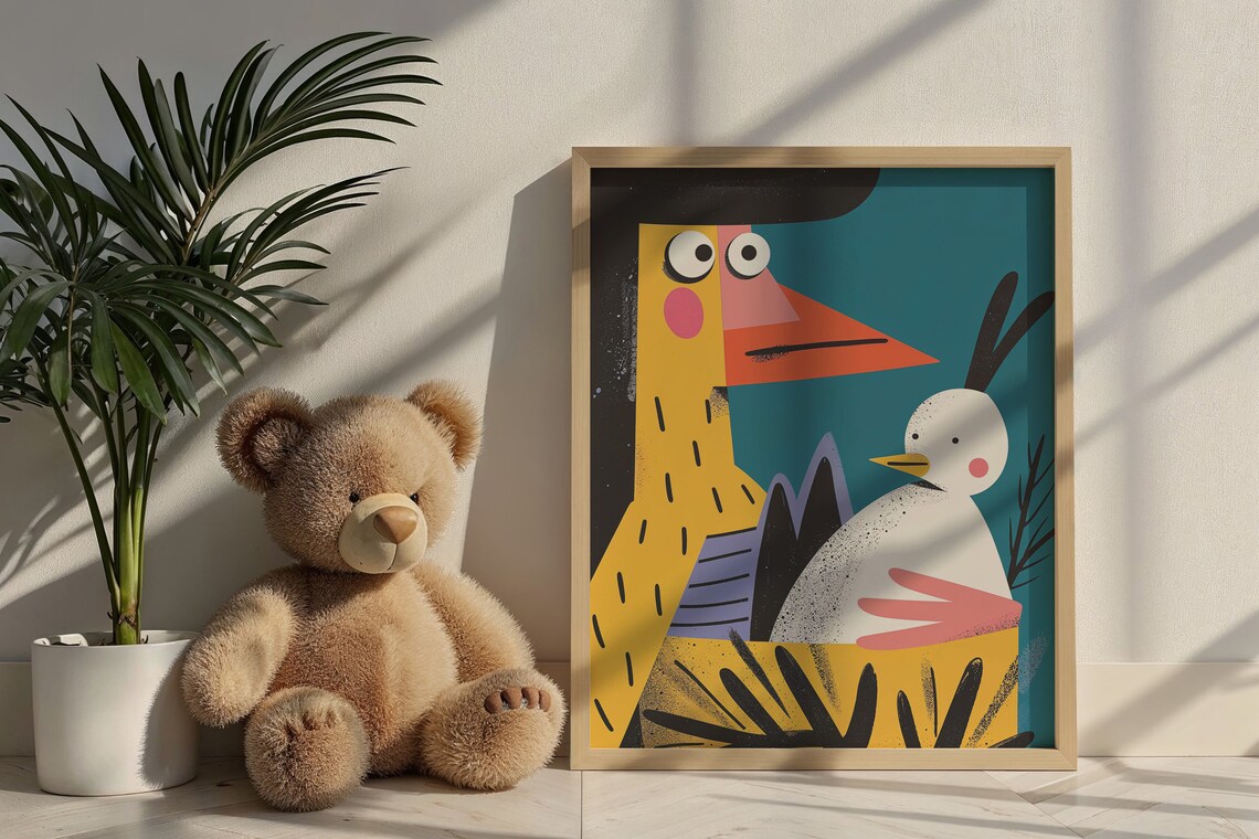 Quirky Yellow Bird Long Orange Beak Bold Pop Art Kids Room Poster - Image 6