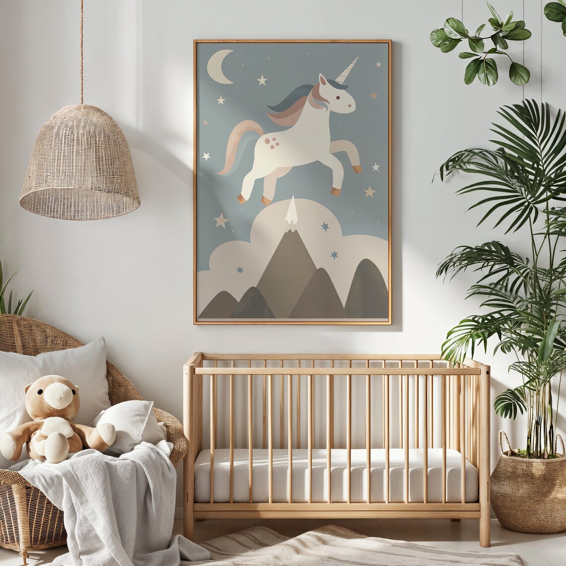 Unicorn Nursery Stars And Moon Celestial Poster Print - Image 3