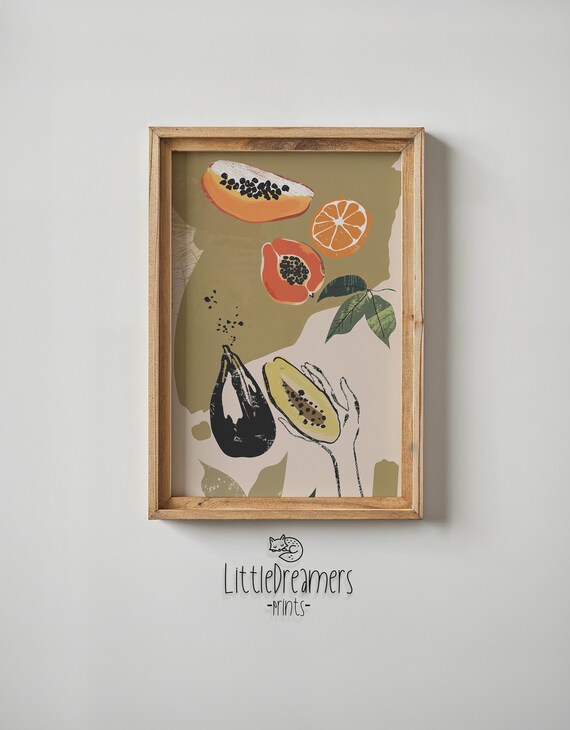 Fruit Illustration Nursery Wall Art Kids Room Citrus And Papaya Print Modern Kitchen Decor Poster Unique Gift For Food Lovers