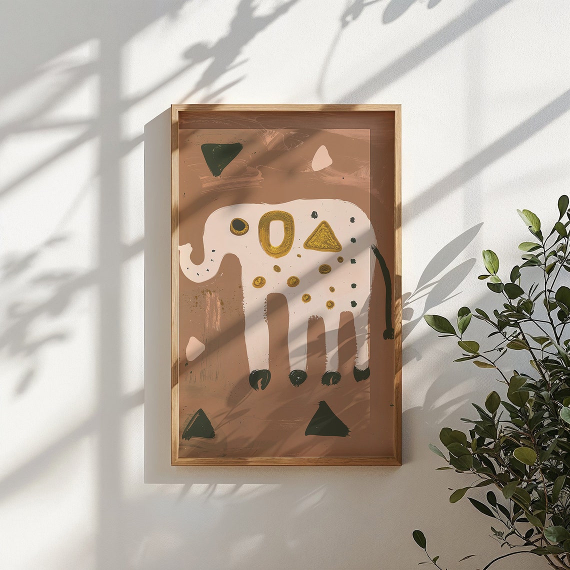 Abstract White Elephant Gold Geometric Terracotta Safari Wall Poster - Image 5