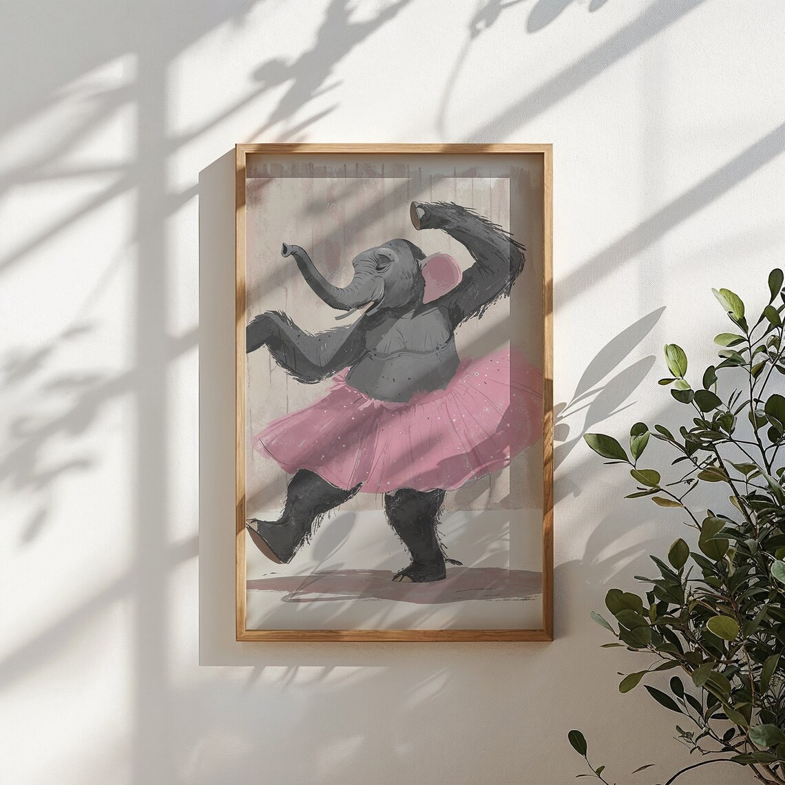 Whimsical Elephant Ballet Dancer Pink Tutu Kids Nursery Wall Art Poster - Image 4