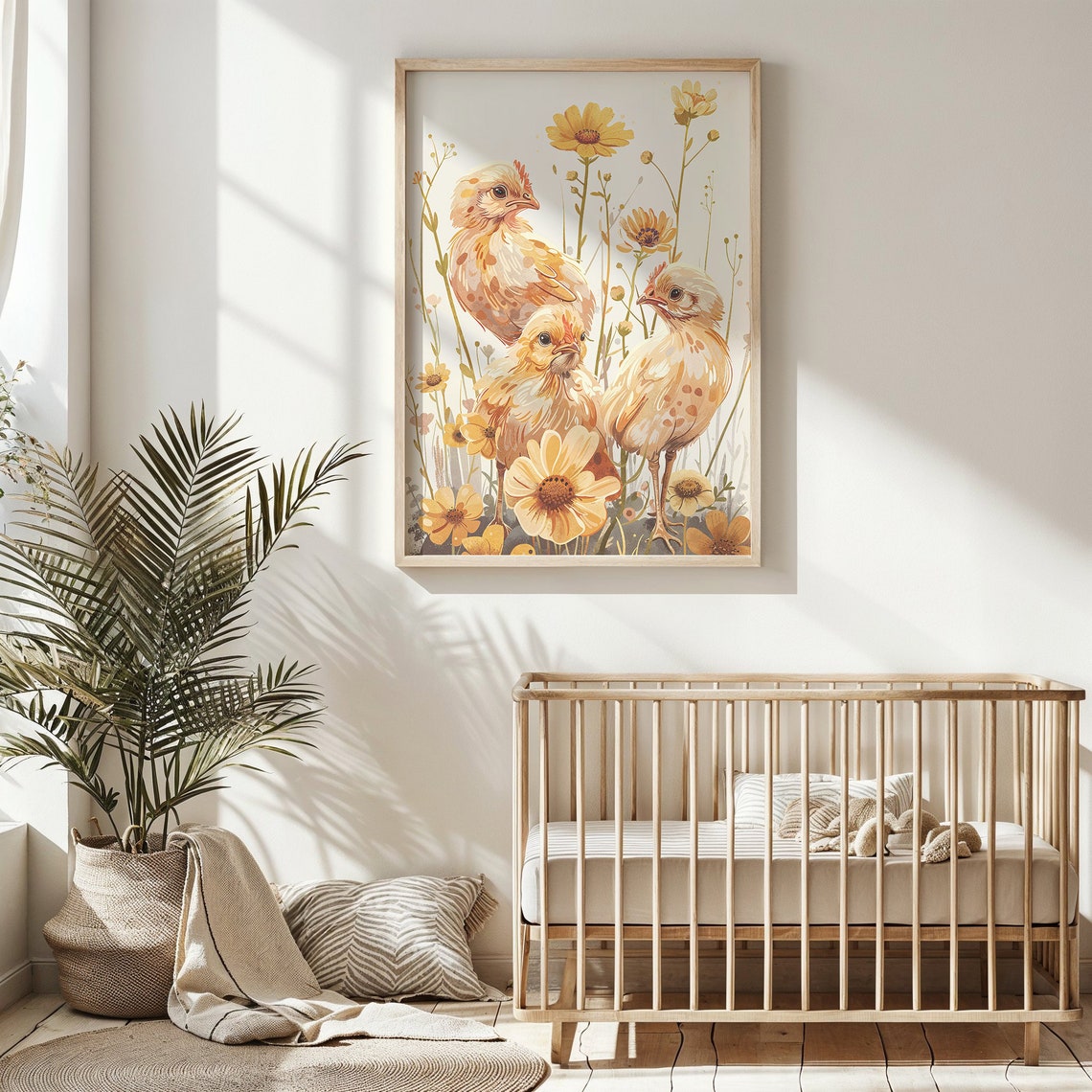 Three Baby Chicks Yellow Daisy Garden Watercolor Spring Nursery Poster - Image 4