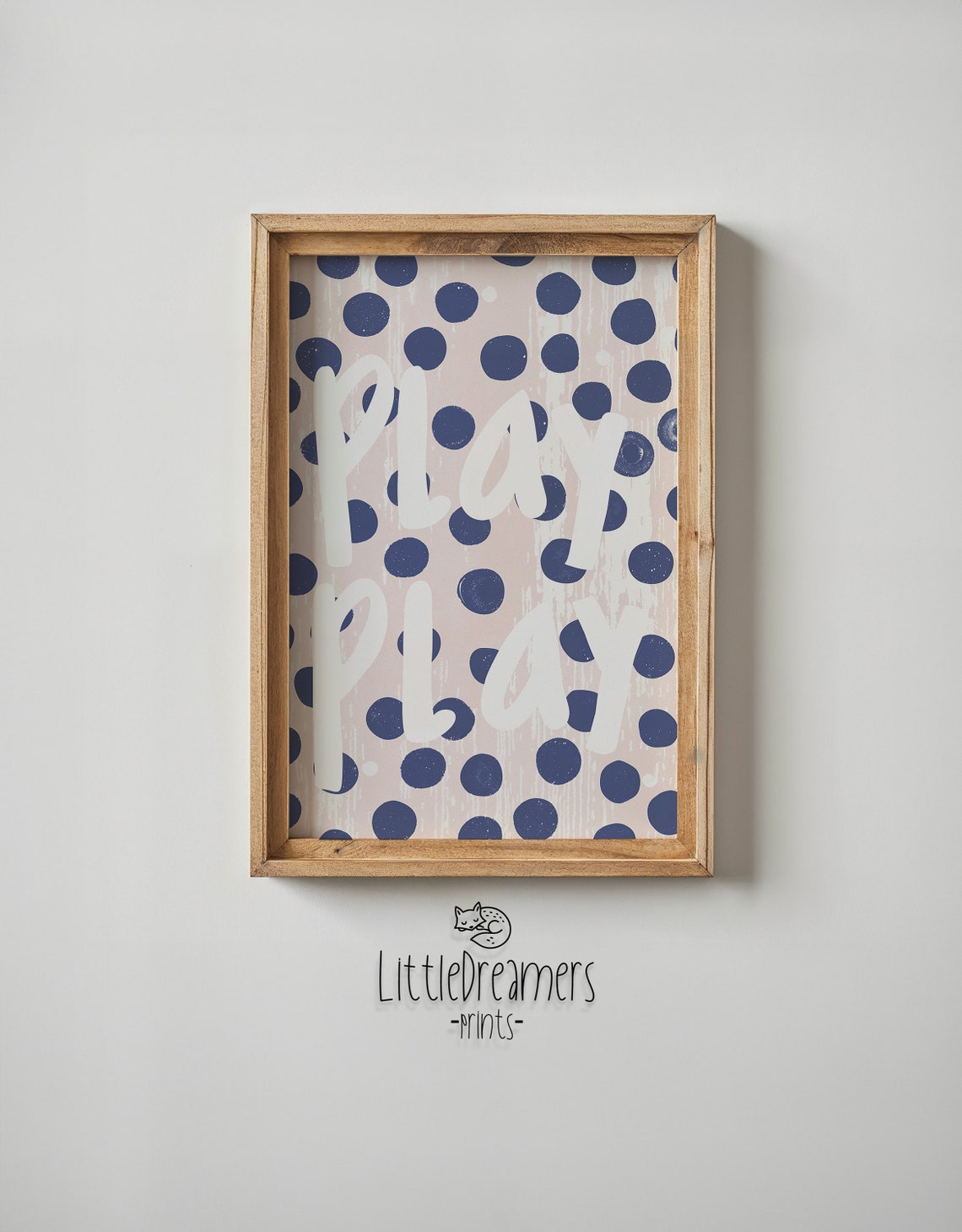 Play Play White Script Navy Polka Dot Kids Room Nursery Print - Image 6