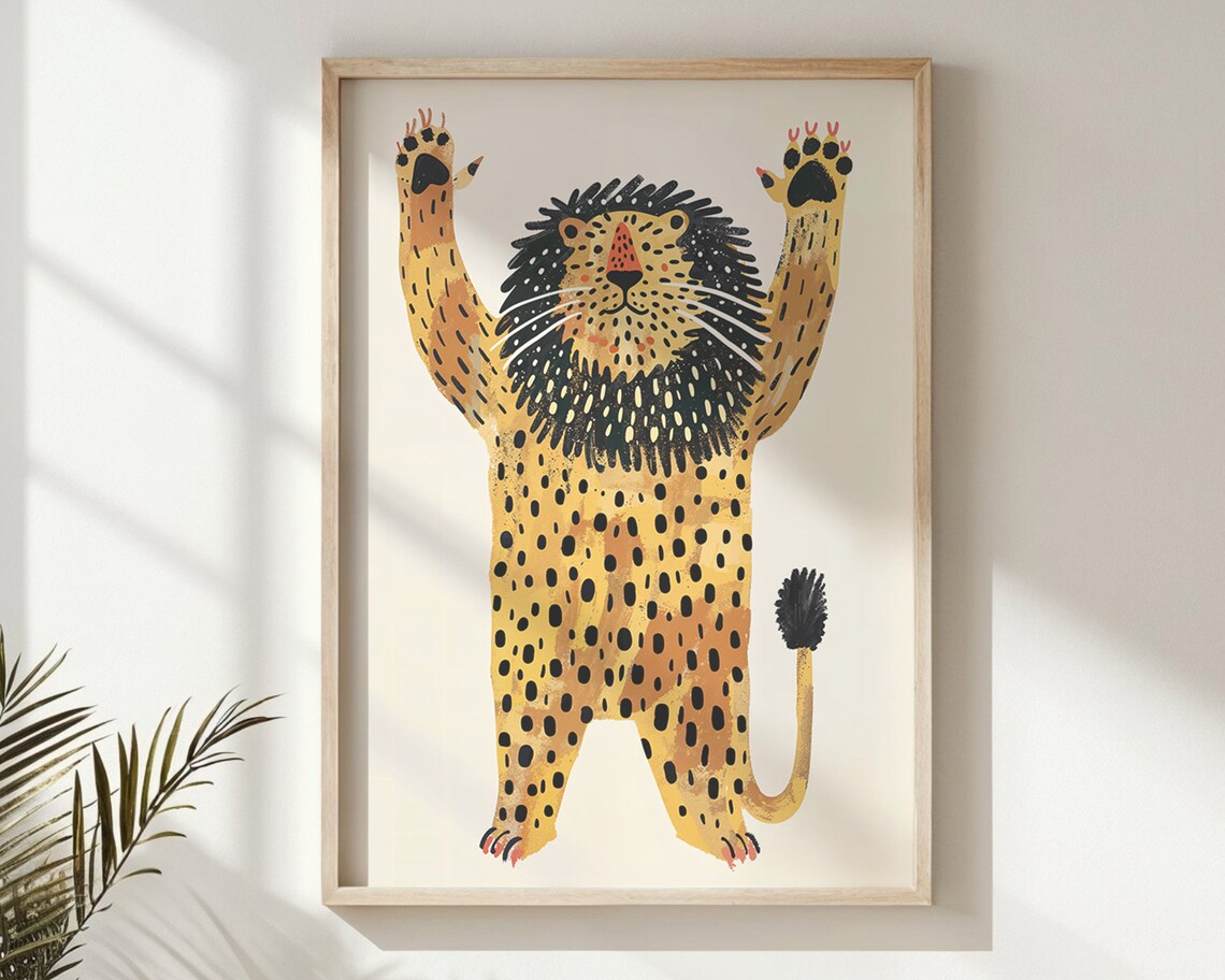 Cheerful Lion Nursery Safari Animal Kids Art Print
