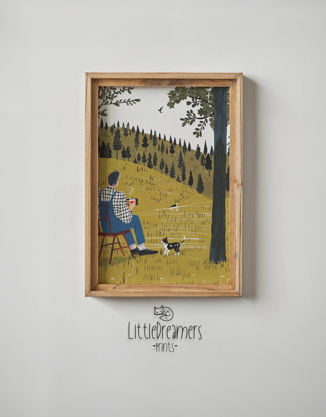Person Dog Golden Hillside Pine Forest Coffee Calm Countryside Poster - Image 6