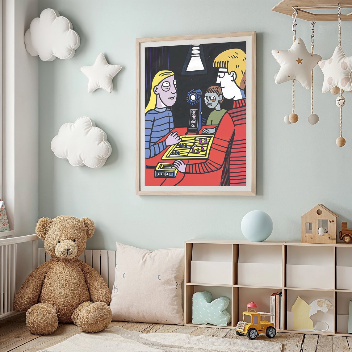 Family Foosball Game Night Fun Cartoon Playroom Wall Art Poster - Image 2