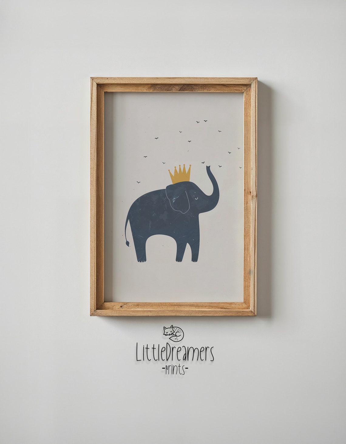 Royal Navy Elephant Gold Crown Trunk Up Minimalist Nursery Wall Poster - Image 5
