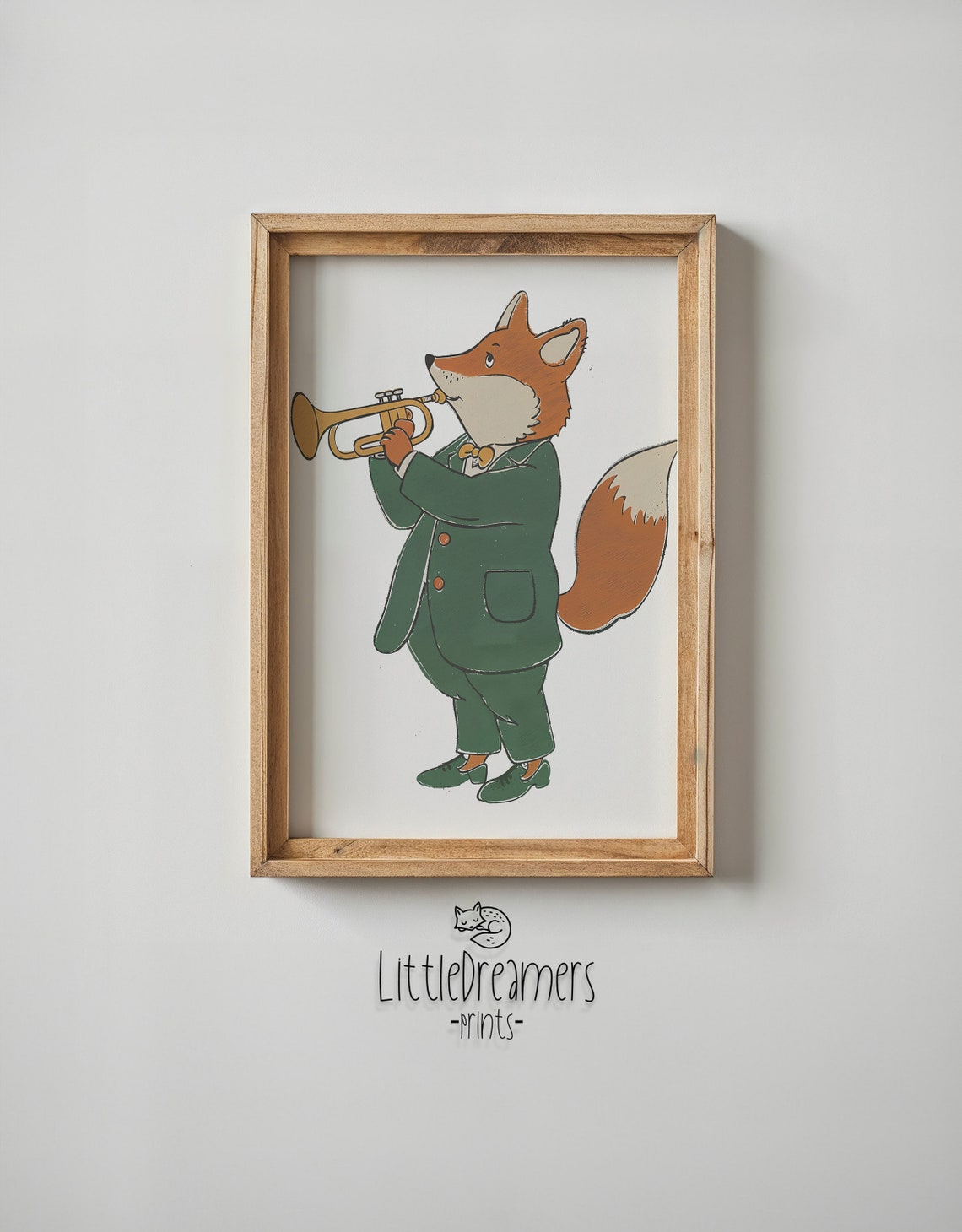 Fox Playing Gold Trumpet Green Suit Bow Tie Kids Music Wall Poster - Image 6