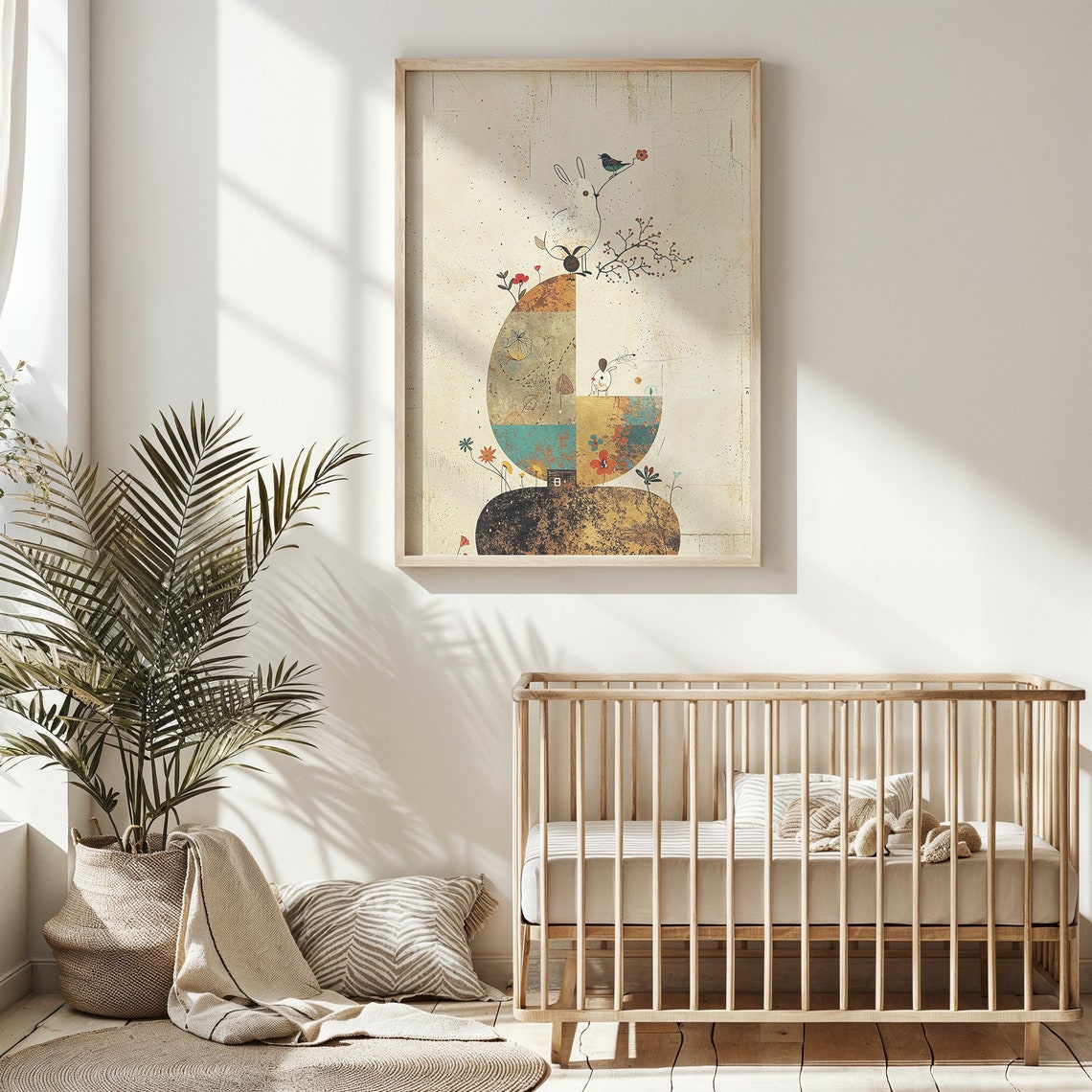 Abstract Bunny And Bird Minimalist Neutral Modern Nursery Wall Art - Image 5