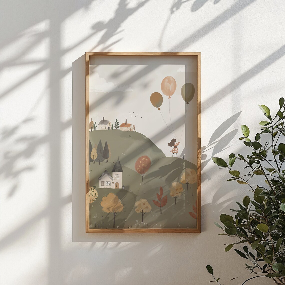 Girl With Balloons Autumn Hills Cottages Kids Room Wall Art Poster - Image 5