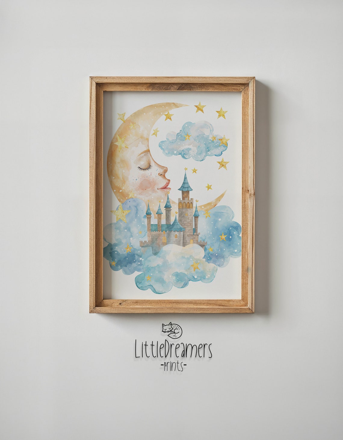 Fairytale Castle Moon Face Night Sky Watercolor Nursery Wall Poster - Image 5