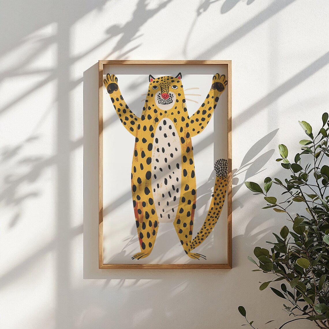 Happy Waving Cheetah Arms Up Playful Jungle Safari Kids Art Poster - Image 6