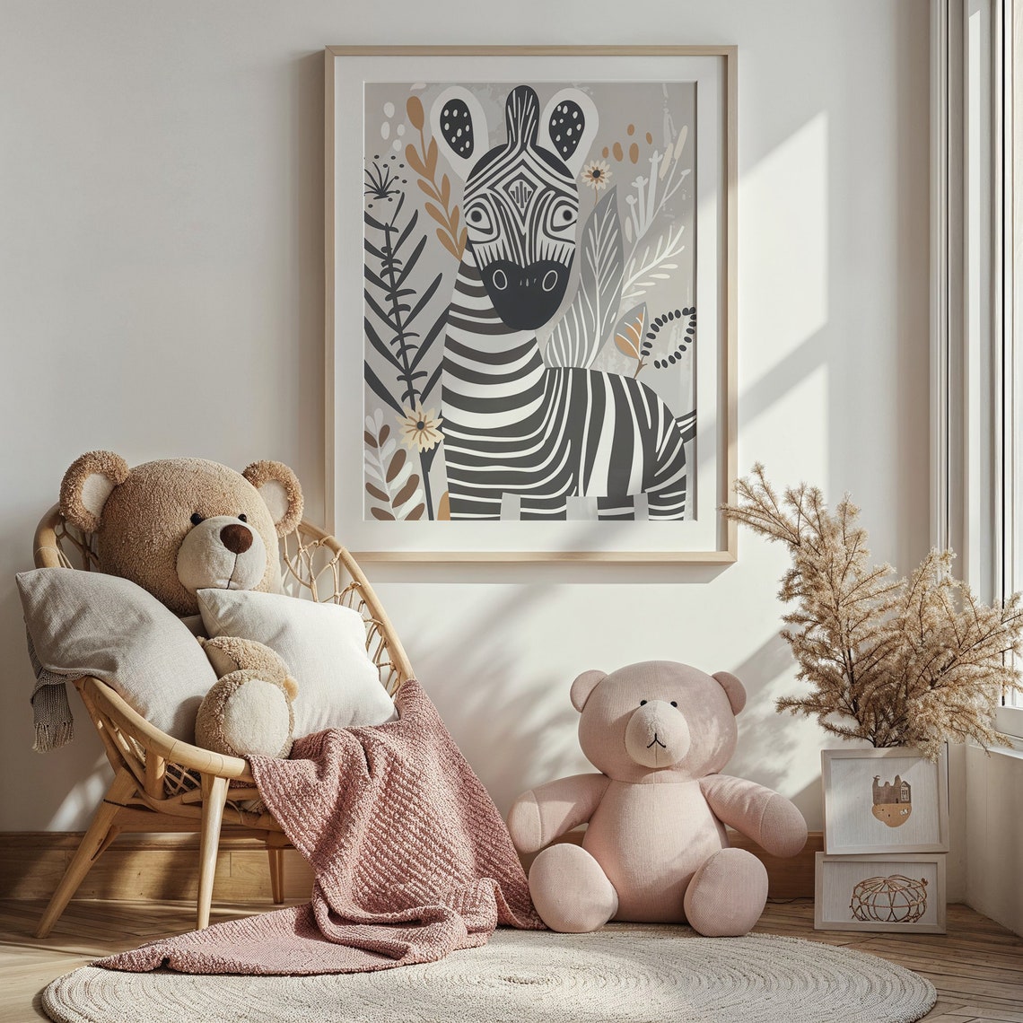 Zebra Safari Nursery Poster Folk Art Black White Botanical Kids Print - Image 5