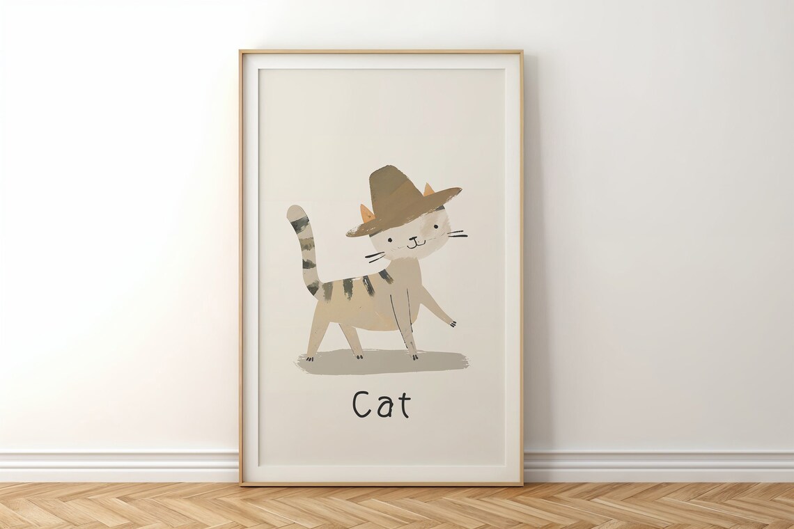 Cat With Hat Nursery Wall Art, Playful Feline Poster - Image 6