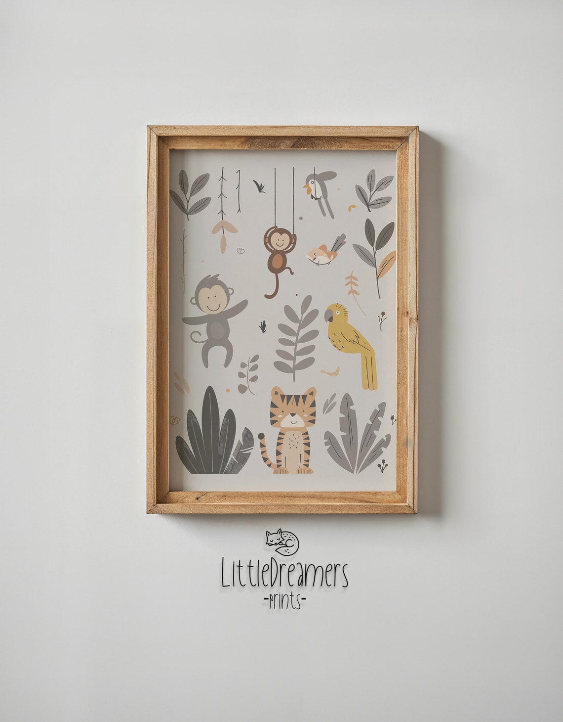 Jungle Animals Nursery Poster Monkeys Parrot Tiger Botanical Kids Art - Image 4