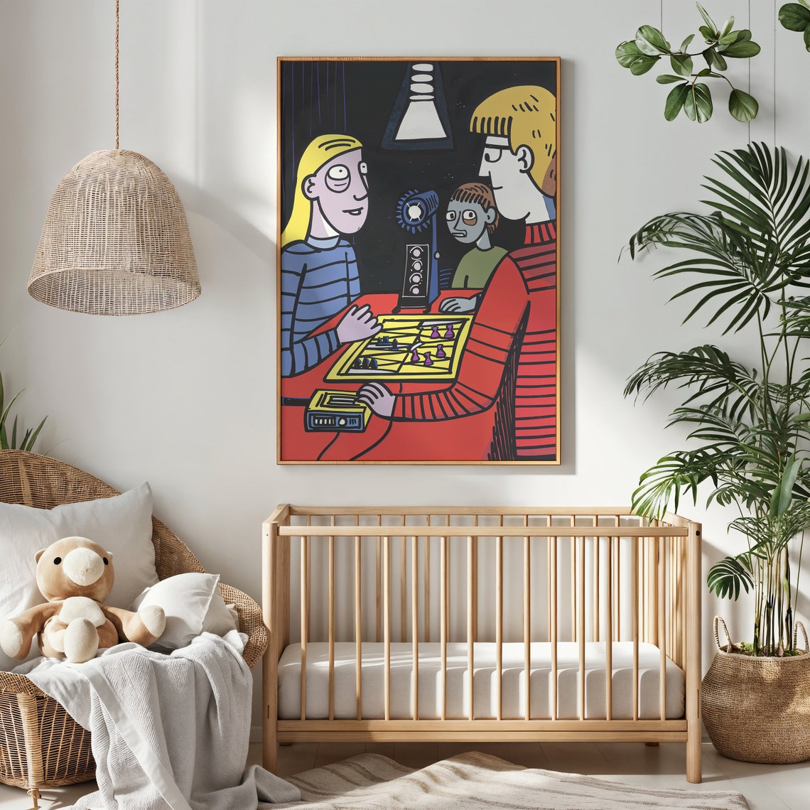 Family Foosball Game Night Fun Cartoon Playroom Wall Art Poster - Image 3