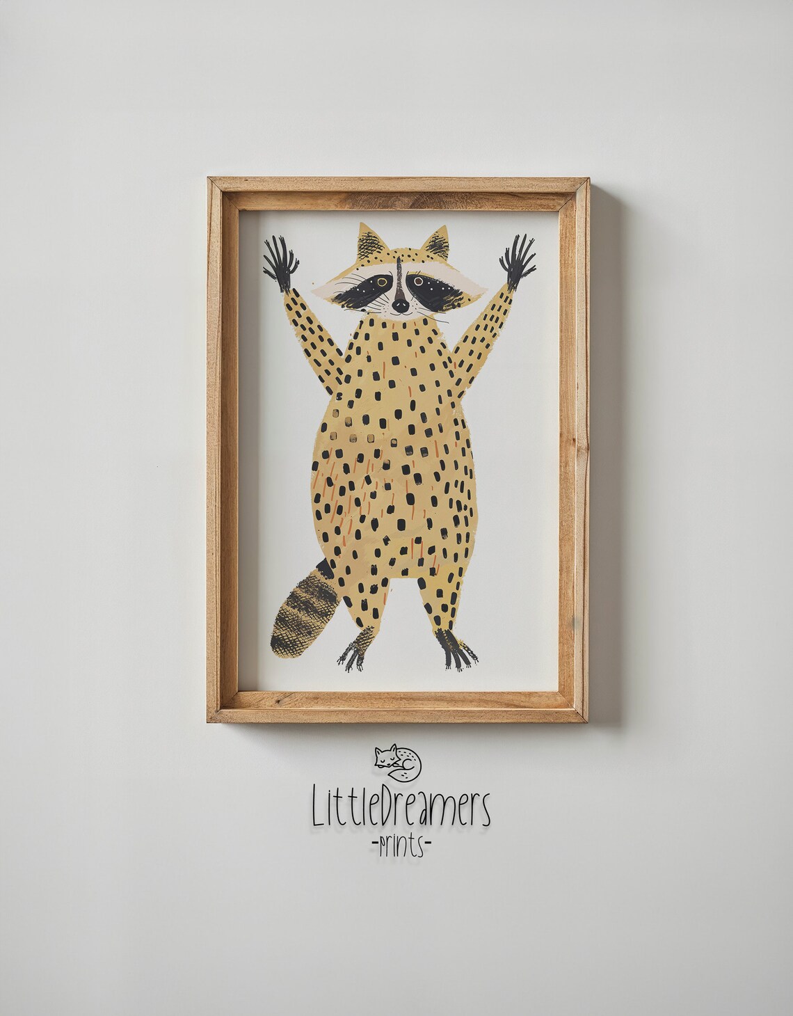 Playful Raccoon Arms Up Spotted Tan Kids Room Animal Wall Poster - Image 6