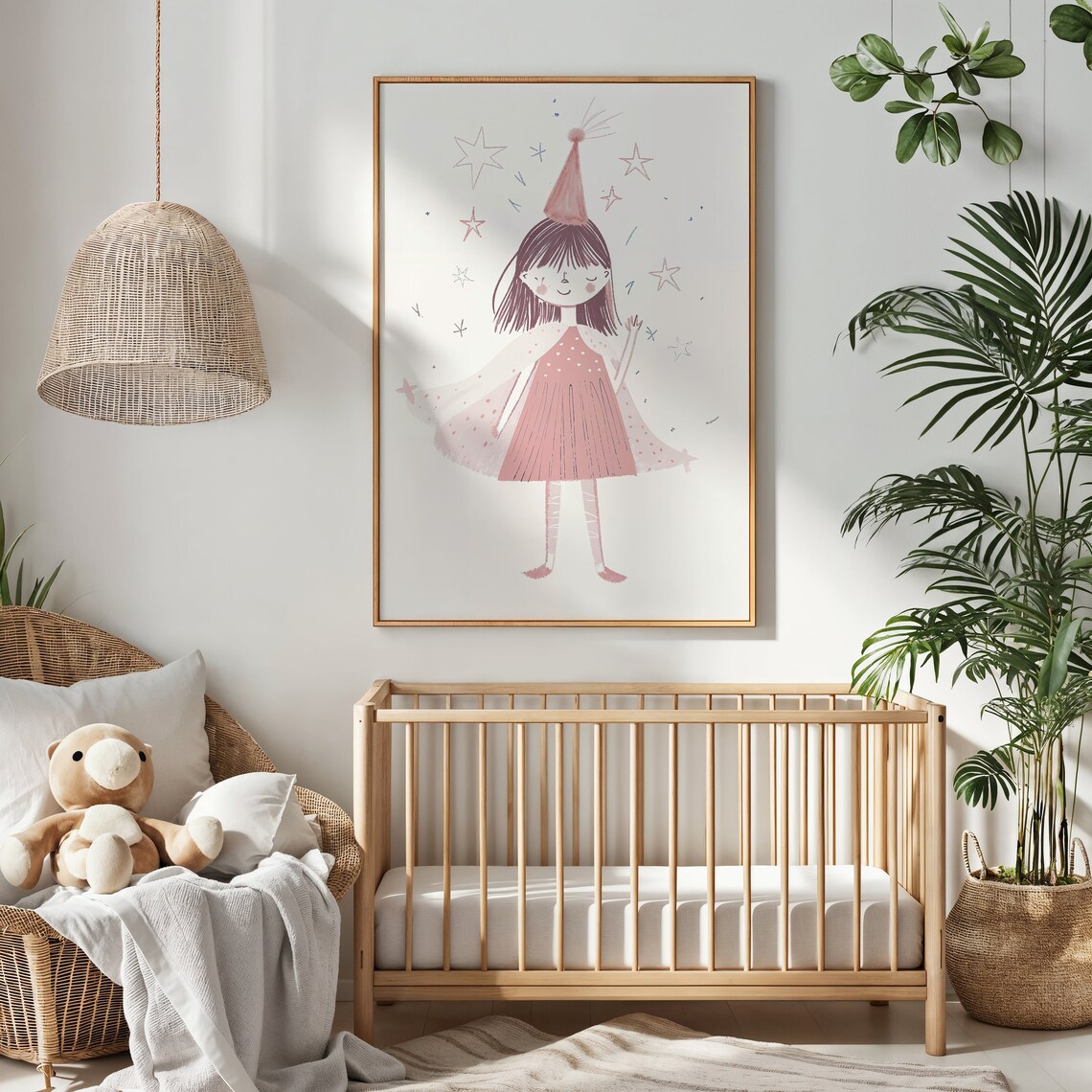 Celebration Party Girl Pink Watercolor Stars Kids Nursery Poster - Image 2