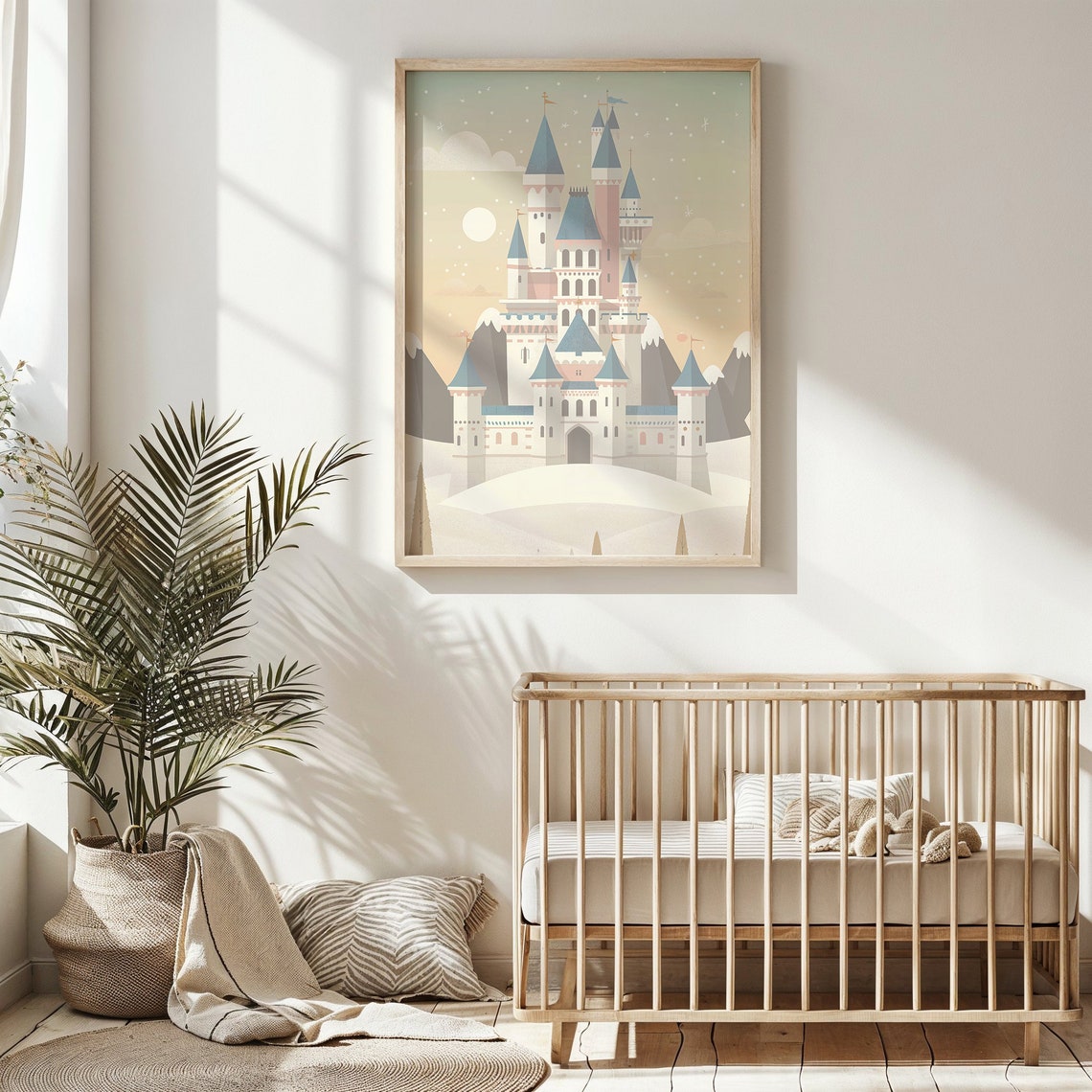 Snowy Pastel Fairytale Castle On Hill Blue Spires Princess Poster