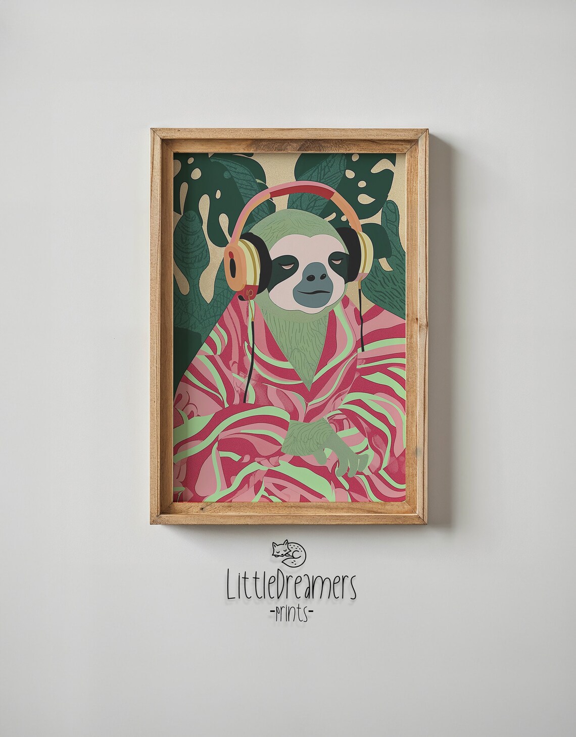 Chill Sloth Wearing Headphones Retro Tropical Jungle Music Art Print - Image 6