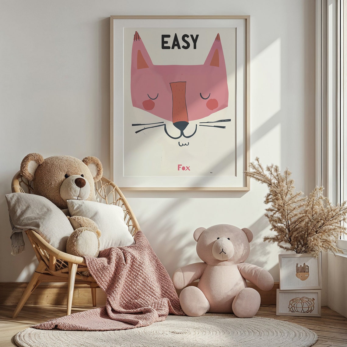 Sleepy Pink Fox Face Easy Style Kids Room Animal Wall Art Poster - Image 5