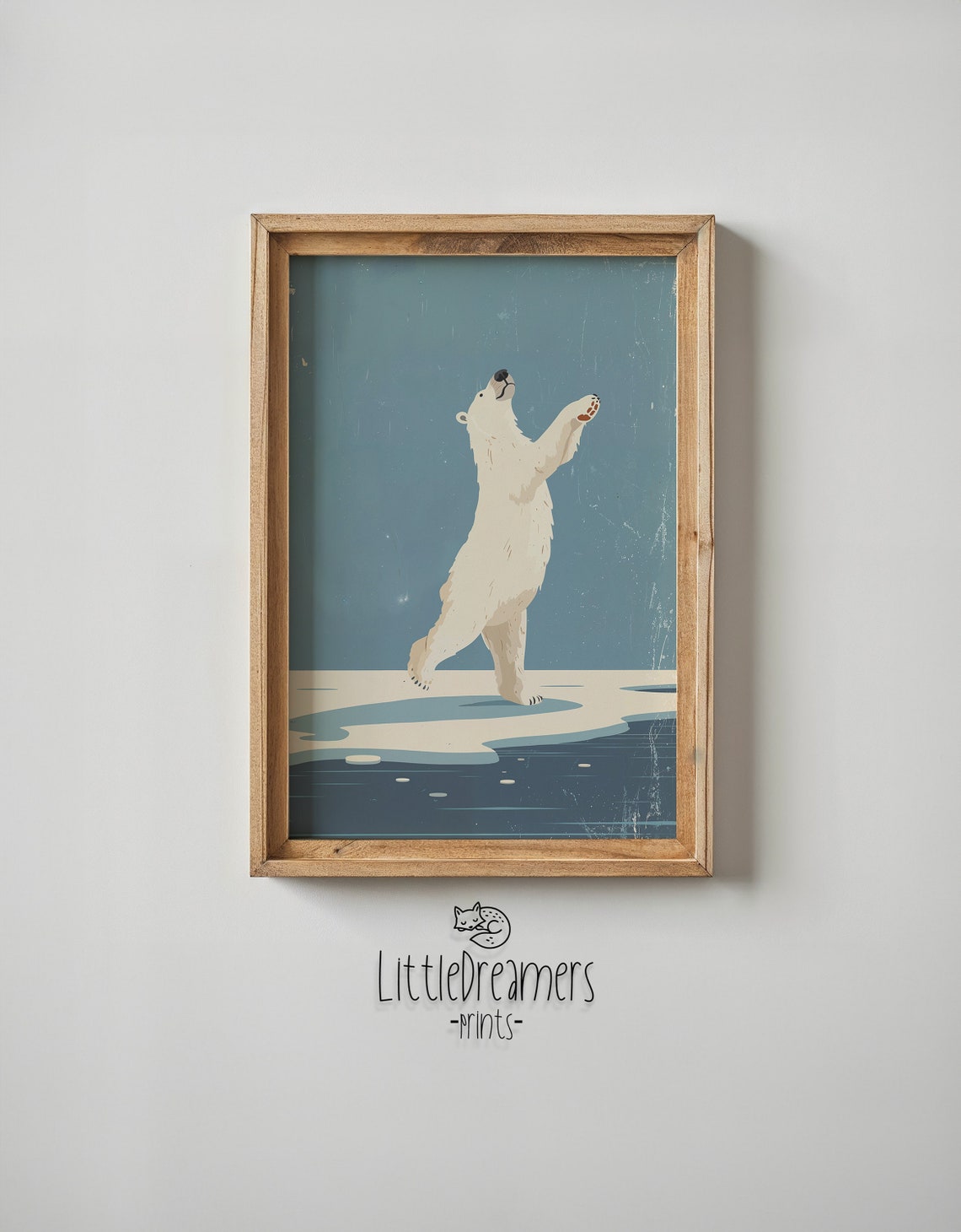 Joyful Polar Bear Reaching Up Ice Floe Blue Sky Arctic Art Poster - Image 6