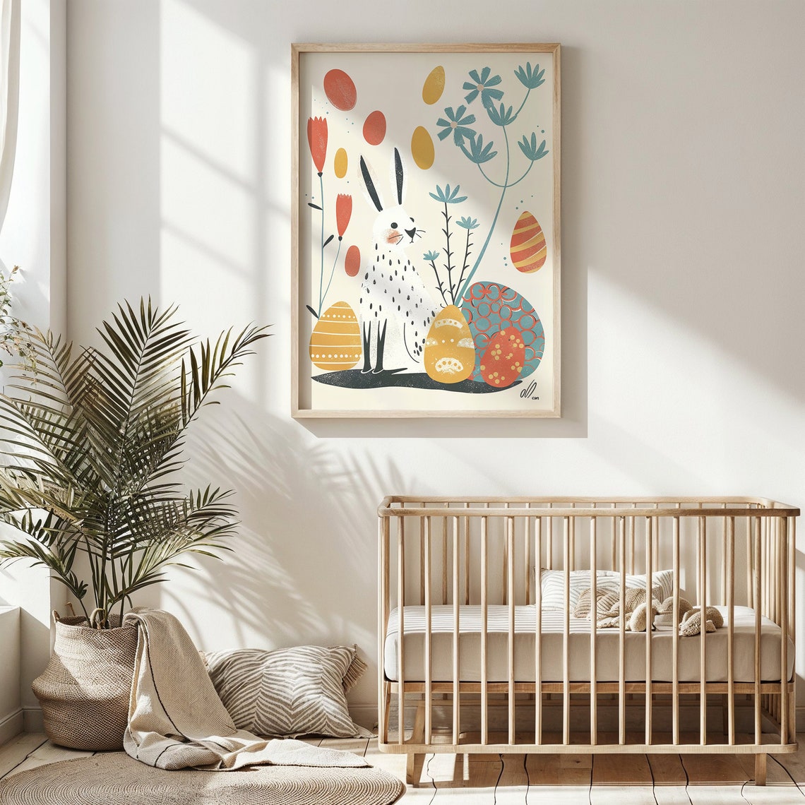 Easter Bunny Tulips Patterned Eggs Mid Century Kids Room Poster - Image 4