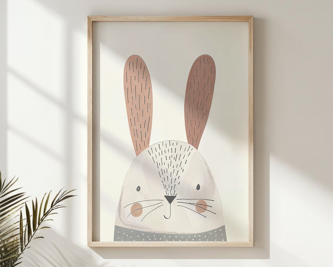 Minimalist Bunny Face Nursery Poster Blush Neutral Kids Bedroom Print