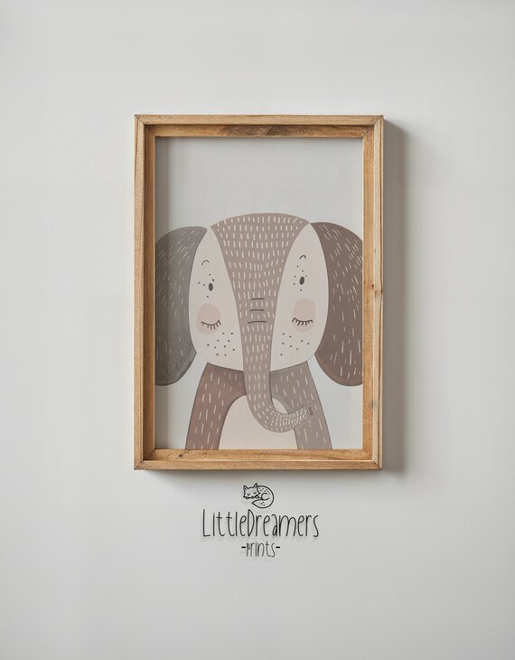 Elephant Face Nursery Poster Minimalist Gray Brown Baby Room Wall Art
