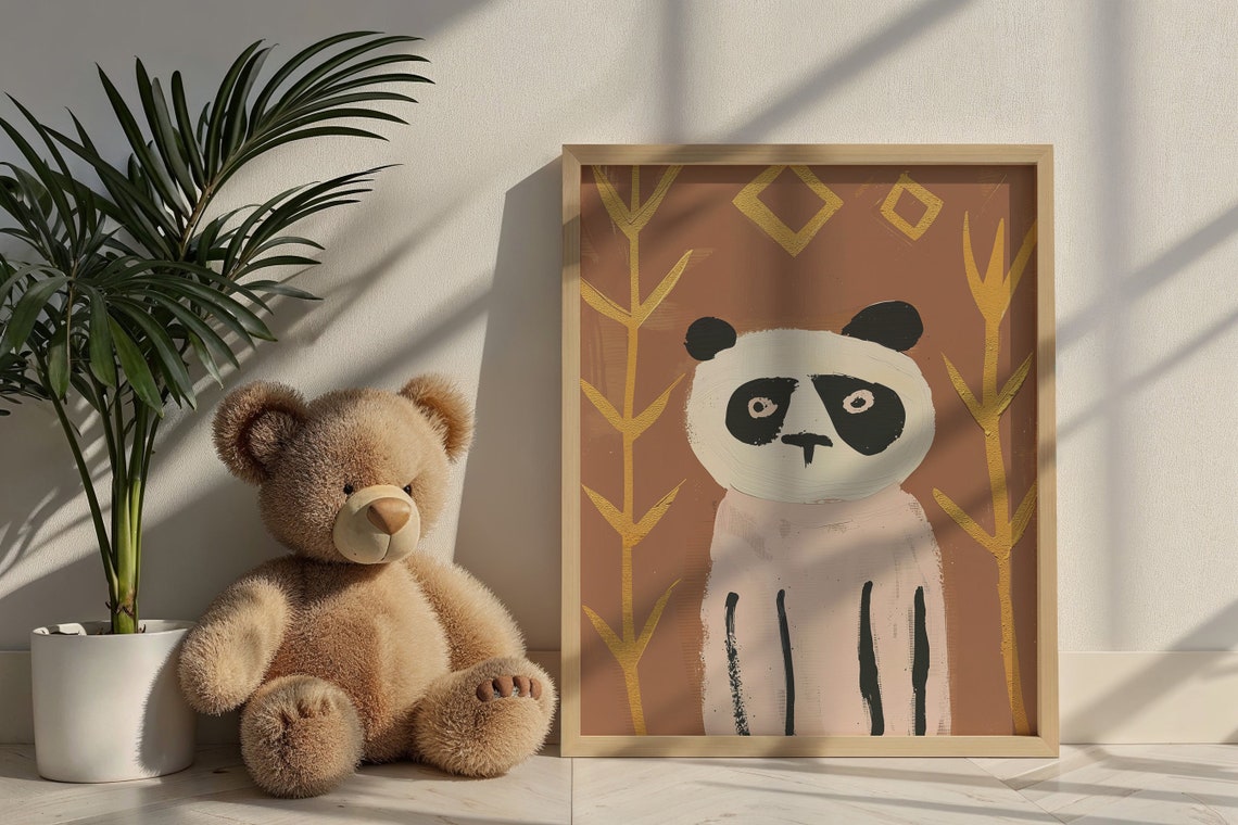 Abstract Panda Gold Bamboo Terracotta Background Modern Nursery Poster - Image 6