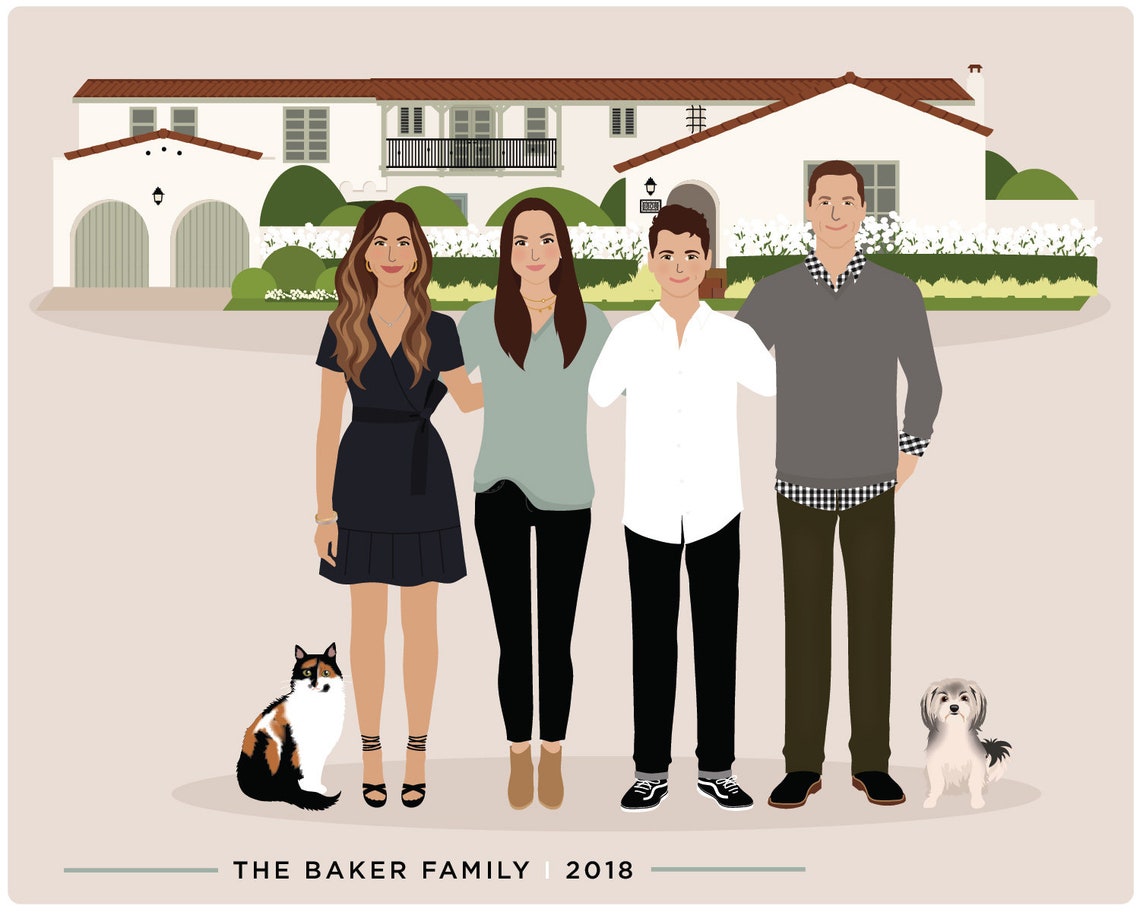 Custom Family Portrait With House - Image 2