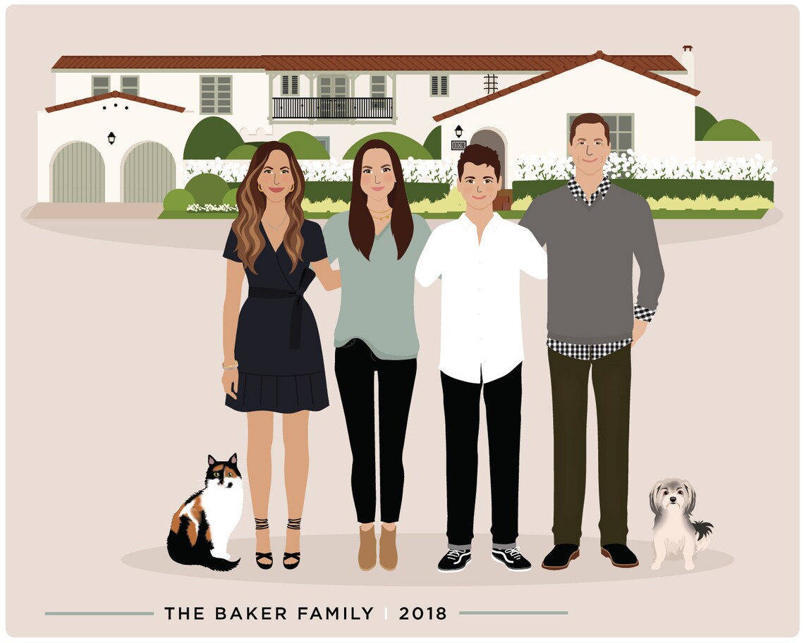 Family Drawing With House - Line Art Art Print - Image 2
