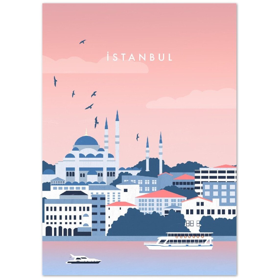 Istanbul Modern Travel Poster, Mosque Sea Skyline Decor - Image 2