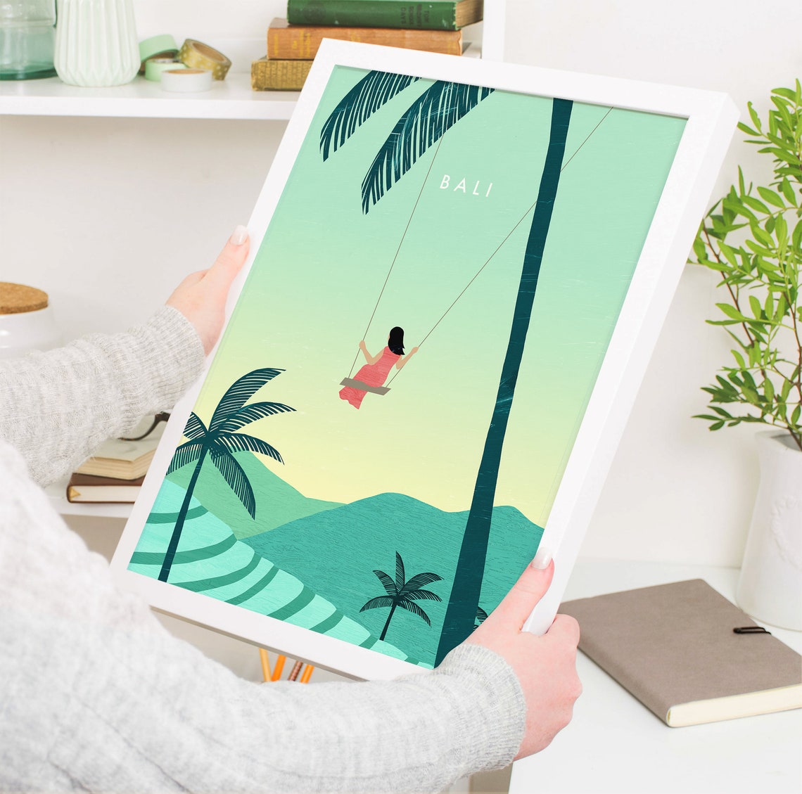 Bali Indonesia Jungle Swing Palm Trees Green Valley Travel Poster - Image 4