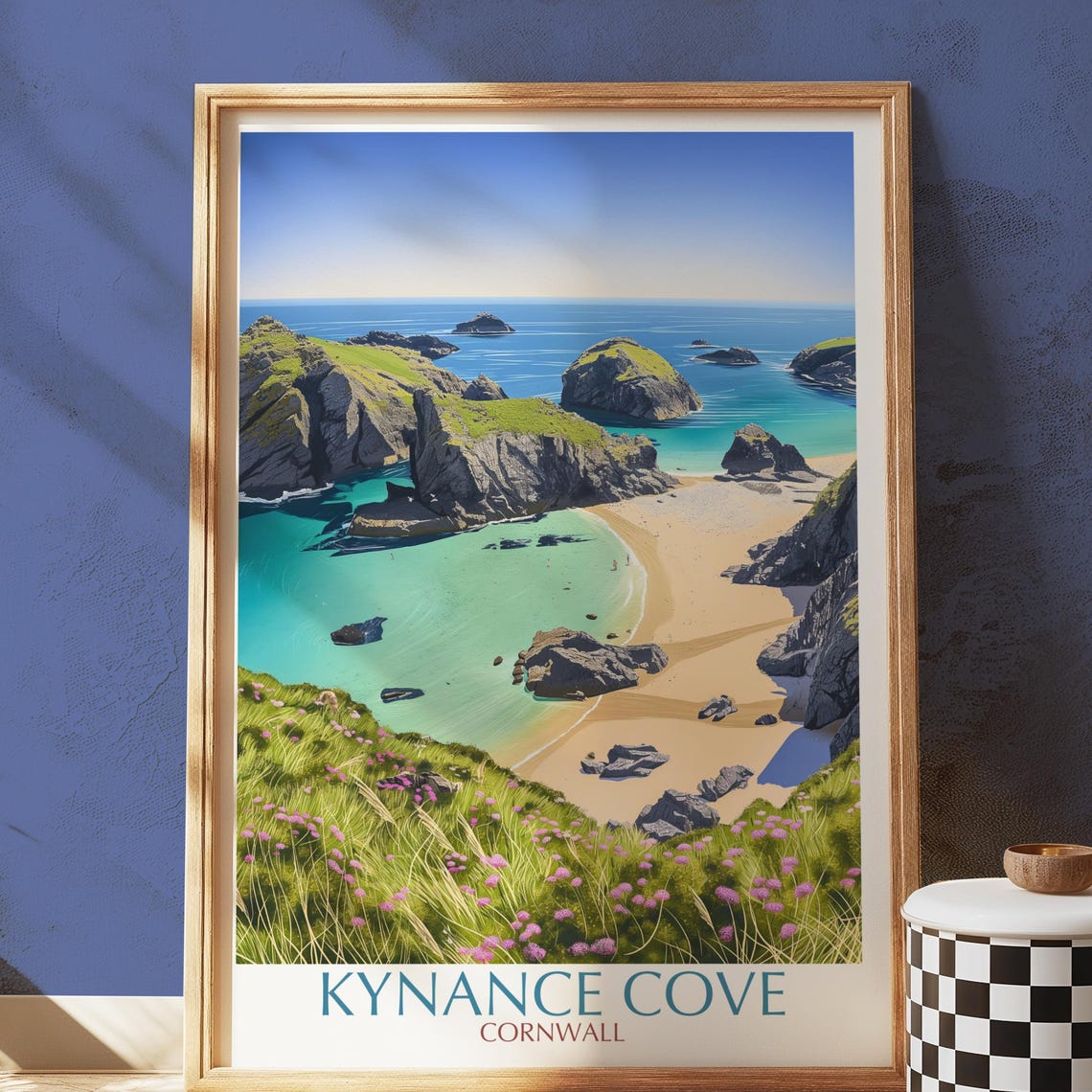 Kynance Cove Cornwall Turquoise Sea Stacks Beach Travel Poster