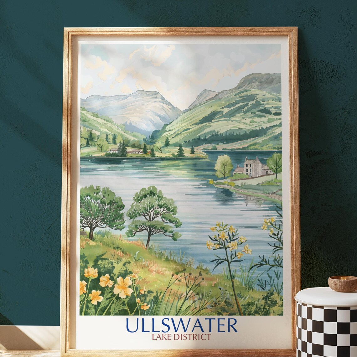 Ullswater Lake District Cumbria Watercolor Lake Fells Travel Poster