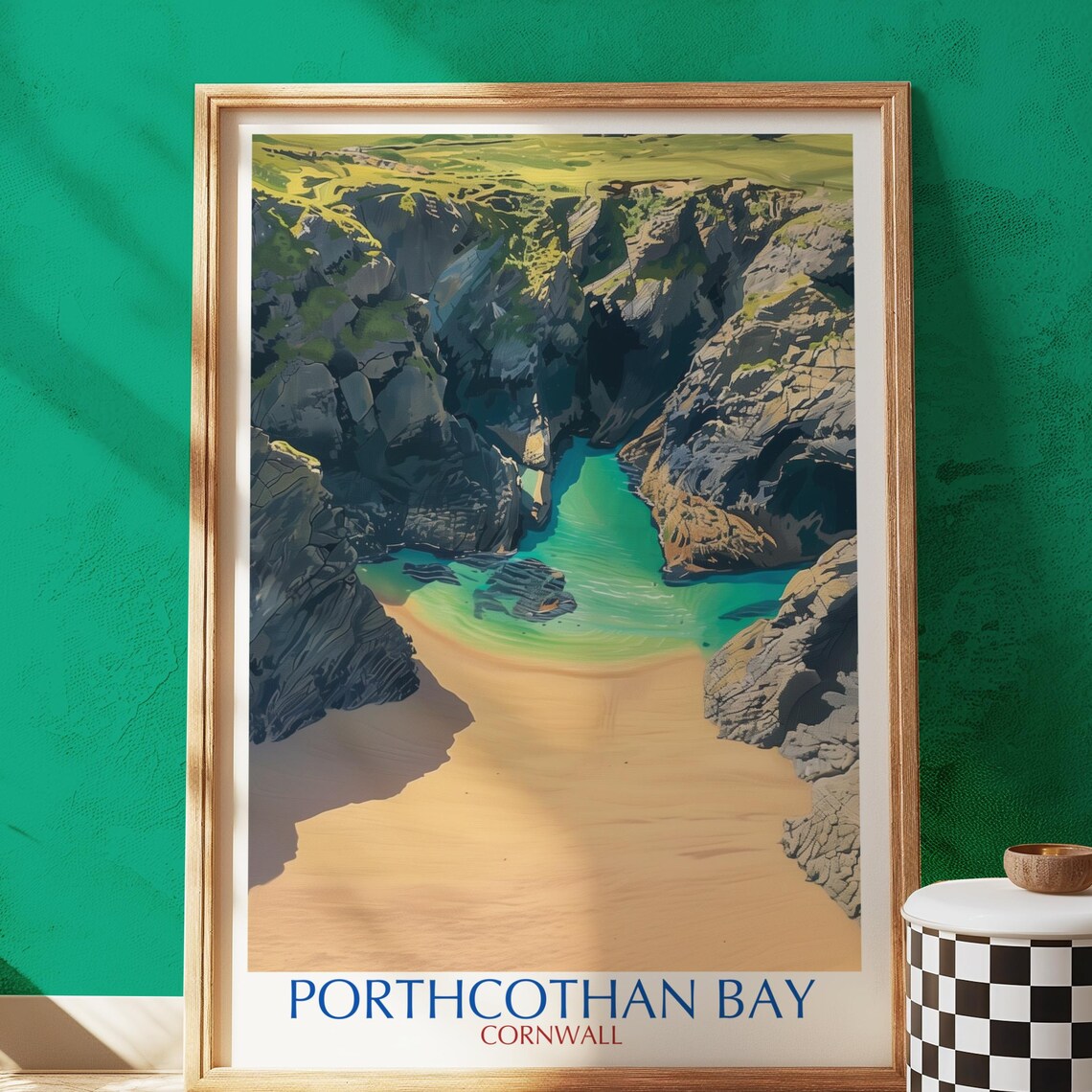 Porthcothan Bay Cornwall Hidden Cove Cliffs Coastal Travel Poster