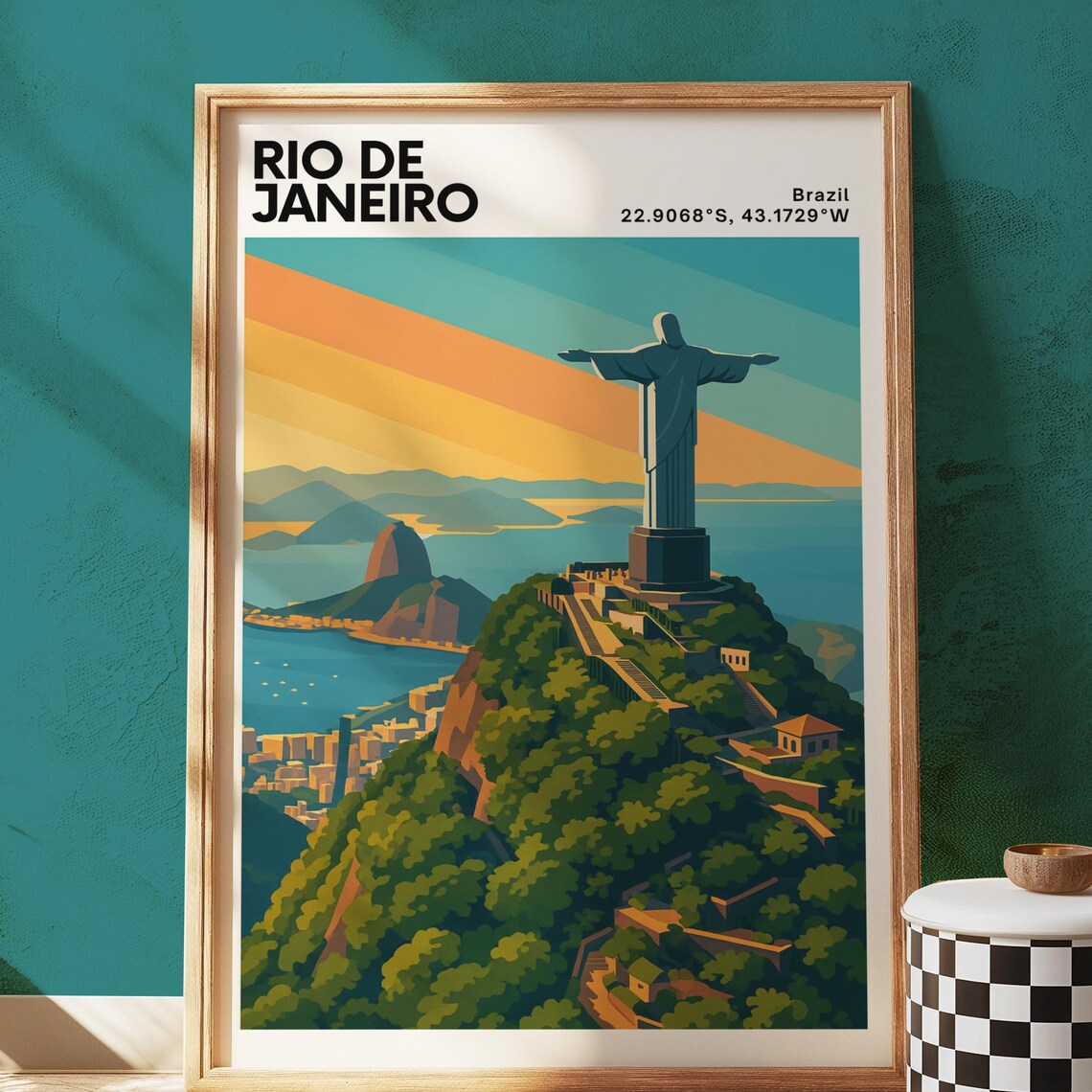 Rio de Janeiro Christ the Redeemer Brazil Sunset Travel Poster