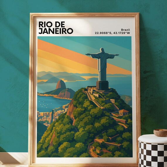 Rio de Janeiro Christ the Redeemer Brazil Sunset Travel Poster